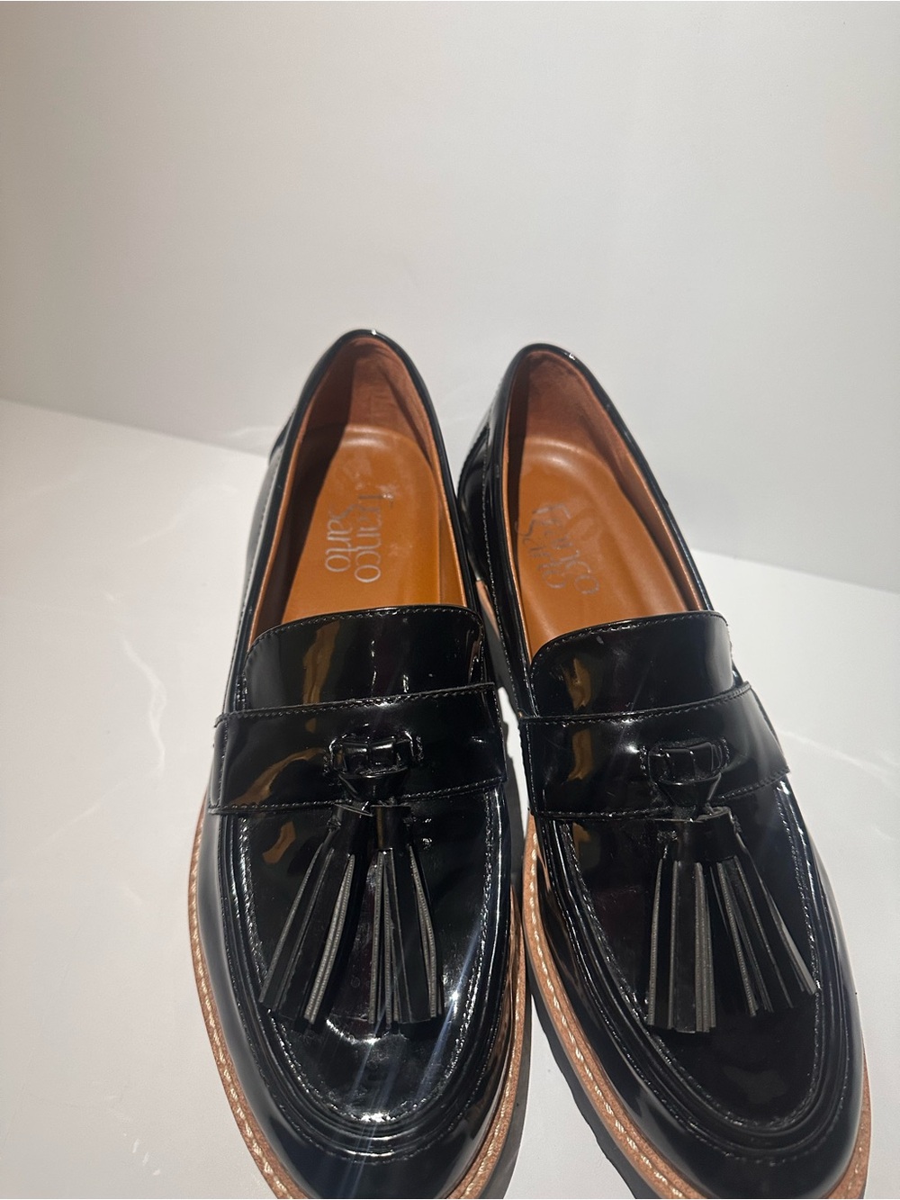 Franco Sarto Black Patent Tassel Loafers Women’s Shoes 6M